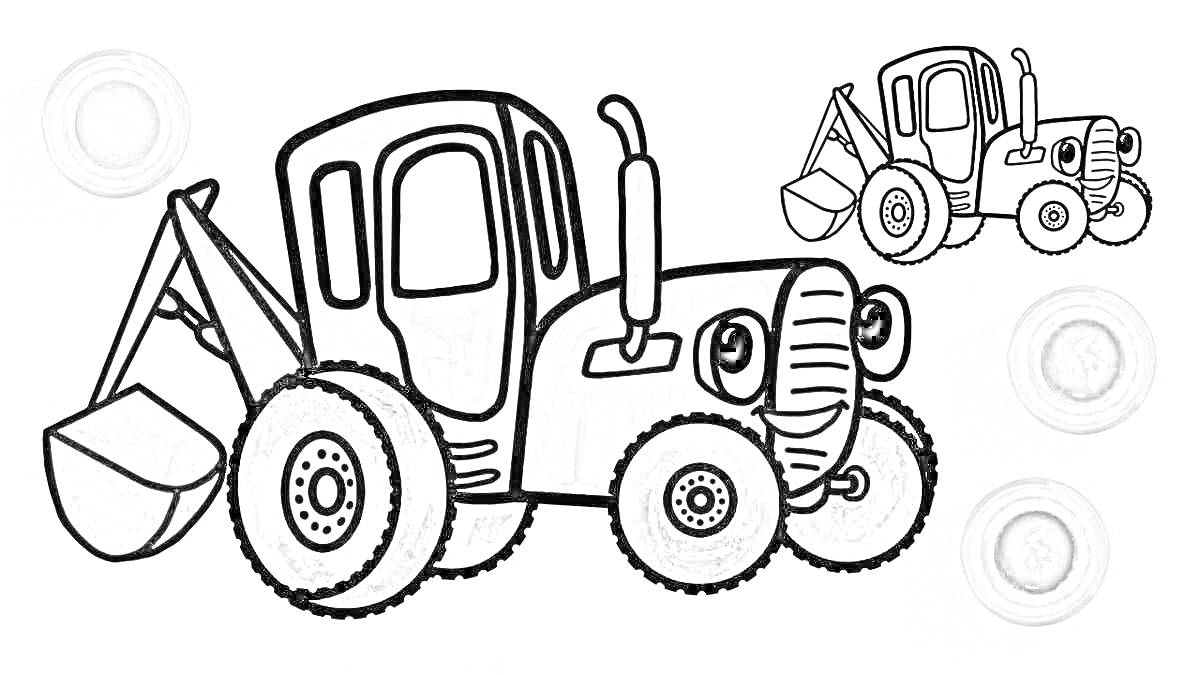 На раскраске изображено: Синий трактор, Для детей, Краски, Веселье