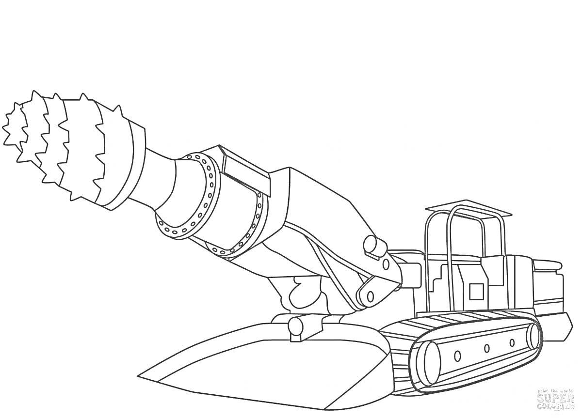 Раскраска Буровая установка на гусеничном ходу, с большим буром и кабиной оператора