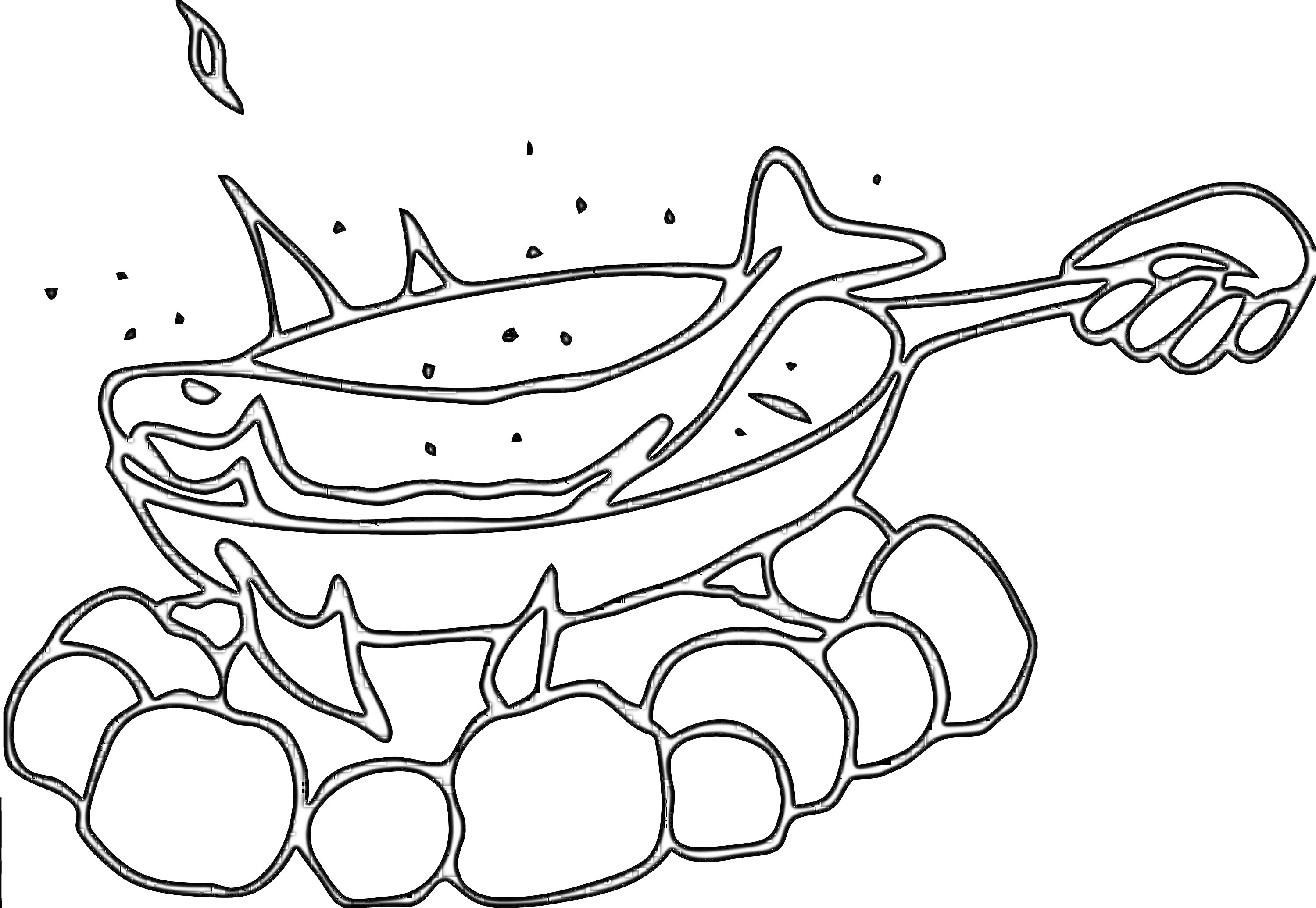 Раскраска Рыба на сковороде, приготовленная на костре