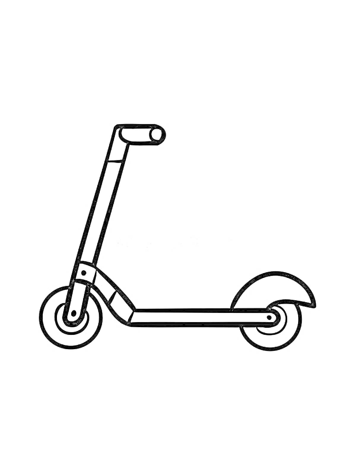 Раскраска Самокат с двумя колесами, рулем и декой без дополнительного декора