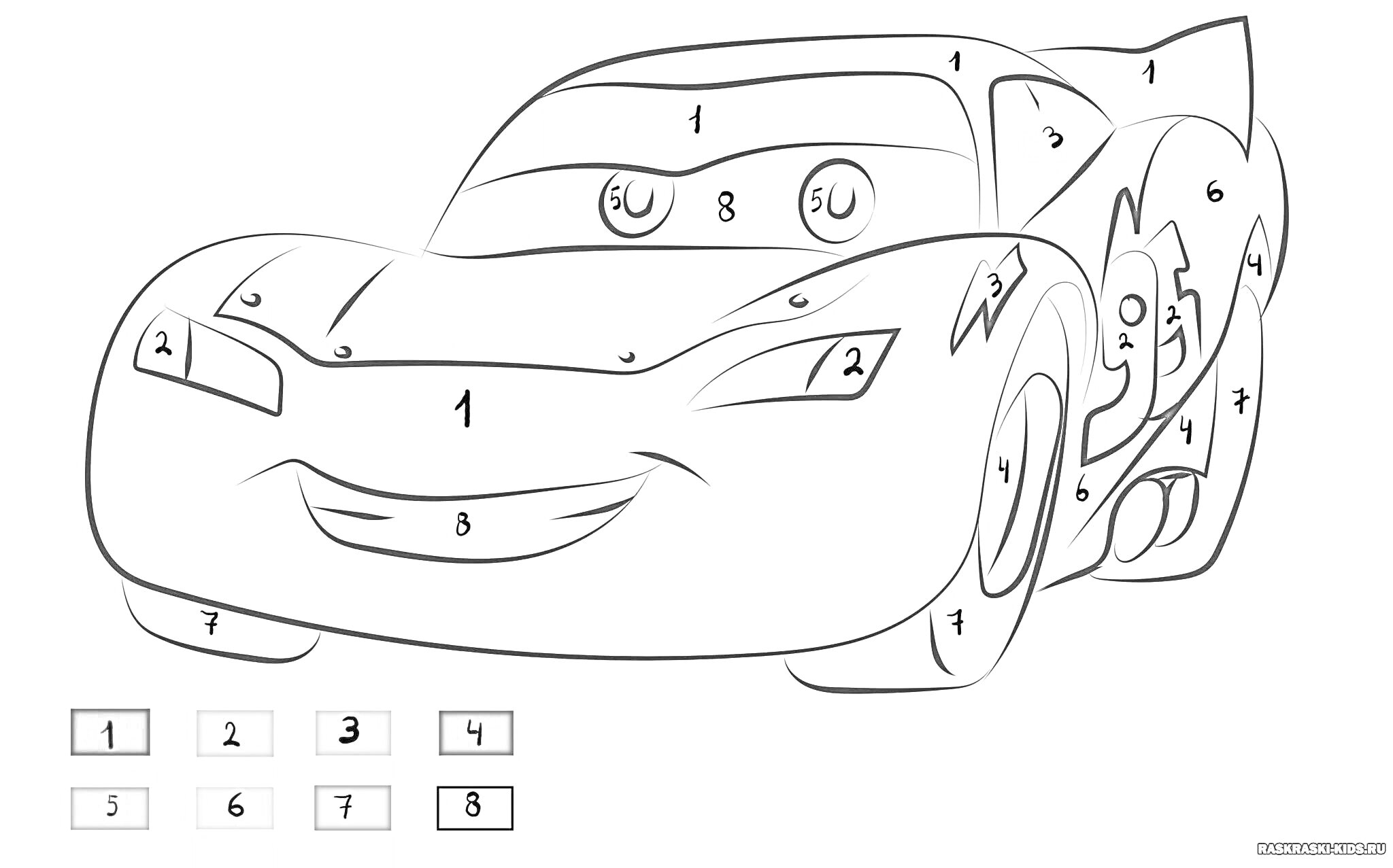На раскраске изображено: По номерам, Для мальчиков, Транспорт, Авто