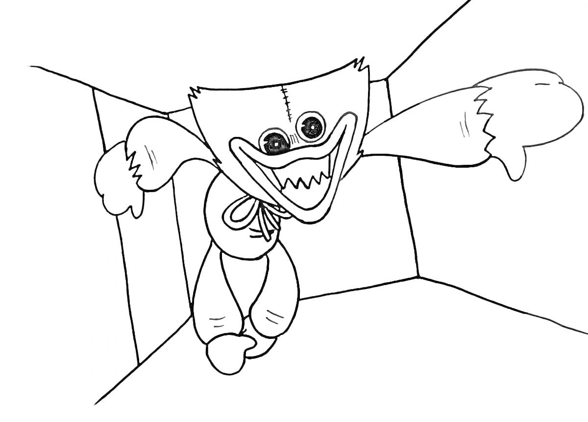 Раскраска Существо с большими зубами в комнате