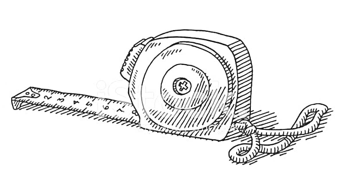 Рулетка с выдвинутой измерительной лентой и шнурком
