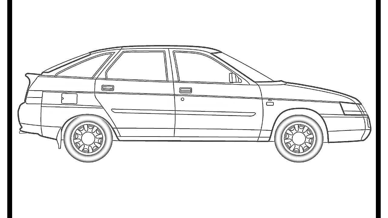 Раскраска Раскраска автомобиля Lada, вид сбоку, Lada седан с четырьмя дверями и спойлером