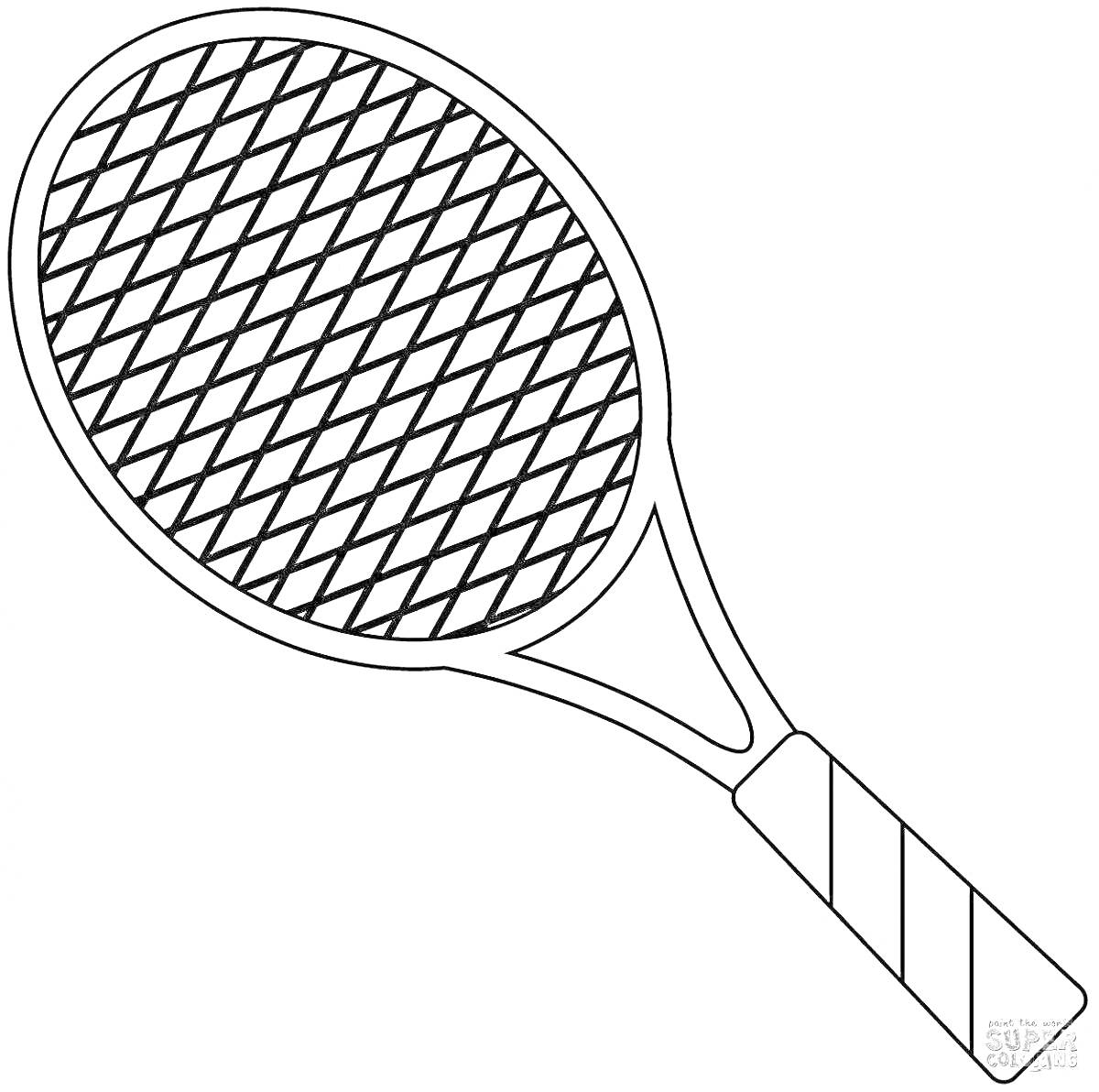 На раскраске изображено: Теннис, Ракетка, Спорт, Сетка, Ручка, Спортивный инвентарь