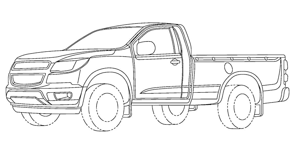 Раскраска Контурный рисунок пикапа Ford с открытой платформой