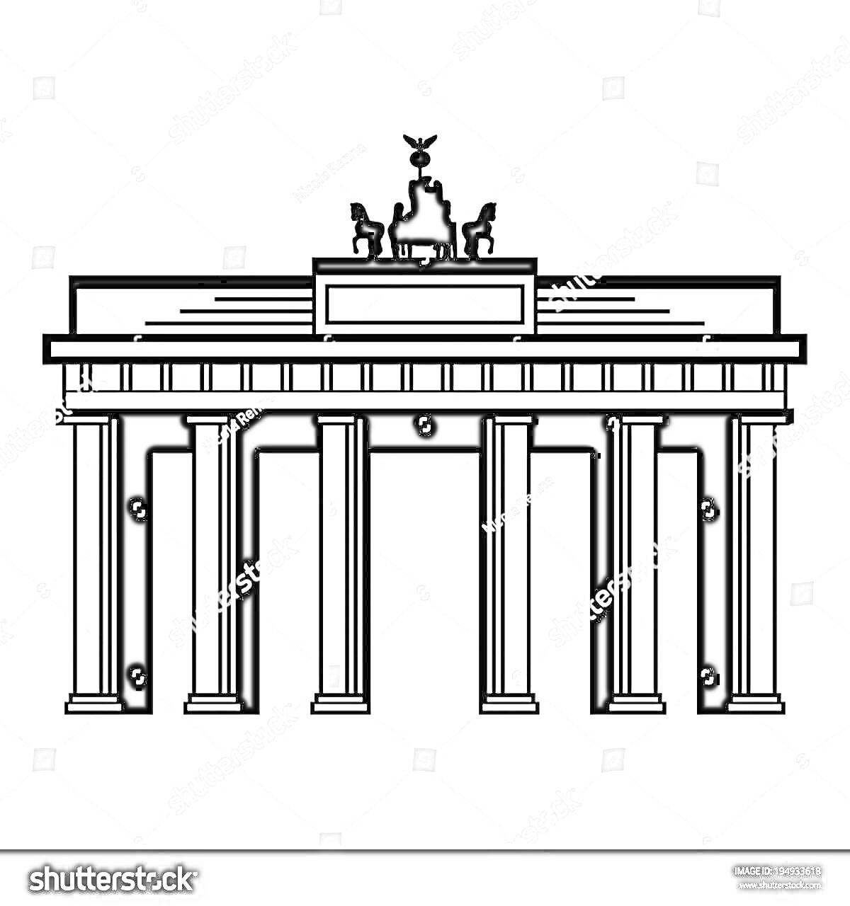 Раскраска Бранденбургские ворота – четыре колонны и квадрига с богиней вверху