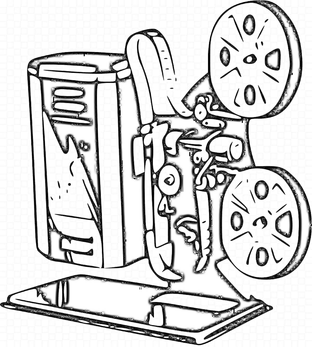 Раскраска Проектор с двойными катушками на подставке