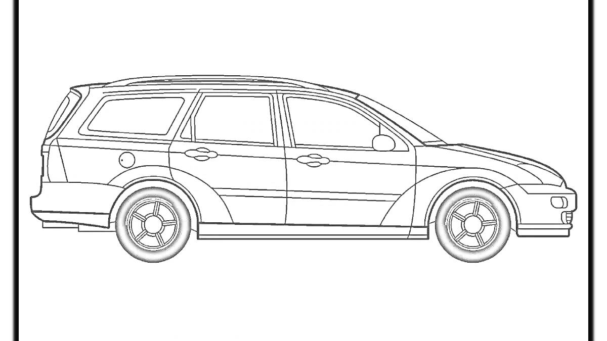 Раскраска автомобиля Ford Focus универсал, боковой вид