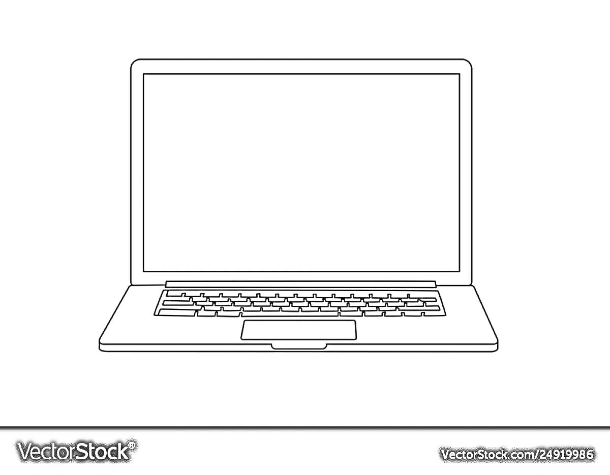 Раскраска Ноутбук с экраном, клавиатурой и тачпадом
