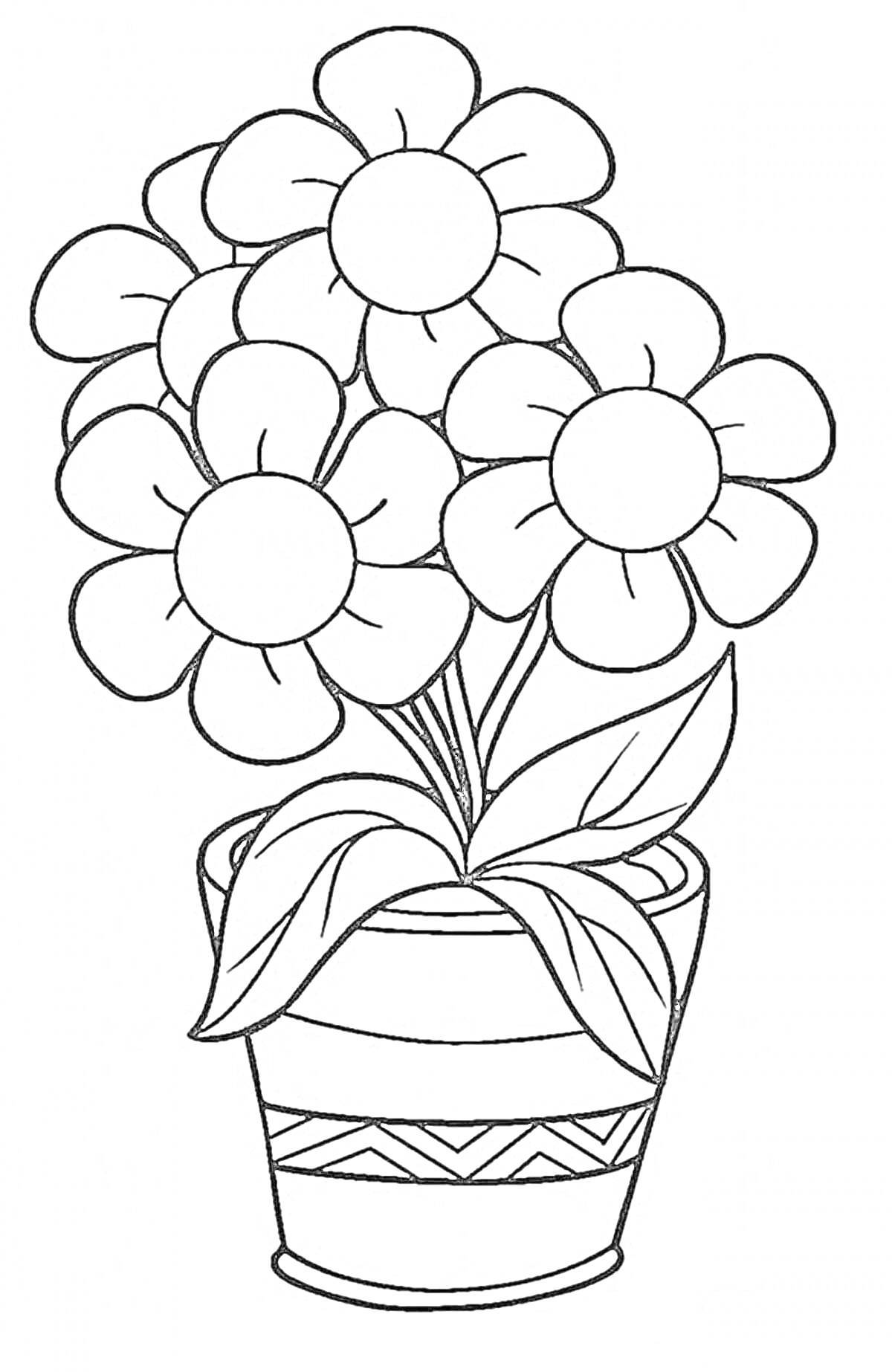На раскраске изображено: Цветы, Листья, Для детей, Цветок в горшке