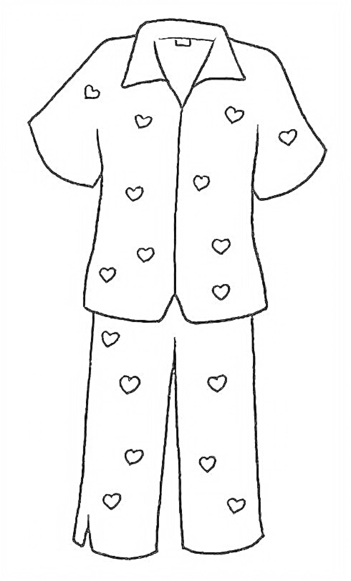 На раскраске изображено: Пижама, Брюки, Одежда, Короткий рукав