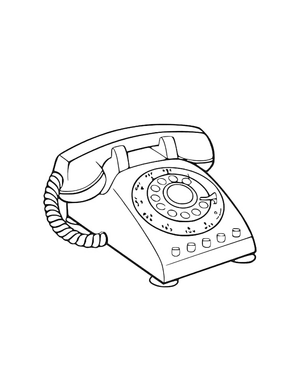 Раскраска Ретро-телефон с дисковым набором, трубкой и проводом