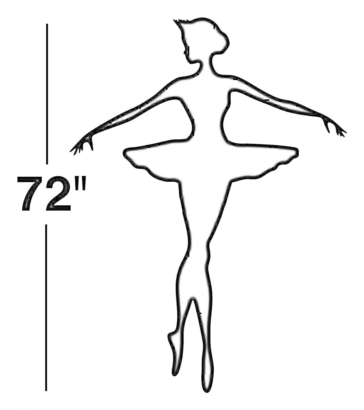 Раскраска Силуэт балерины на фоне отметки высоты 72 дюйма