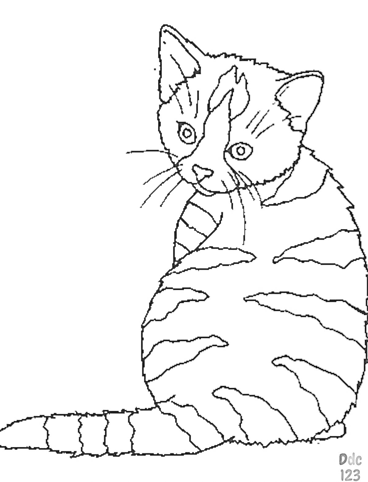На раскраске изображено: Полосатый кот