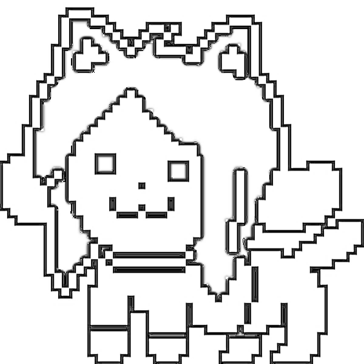 Раскраска Пиксельный персонаж с кошачьими ушами и хвостом