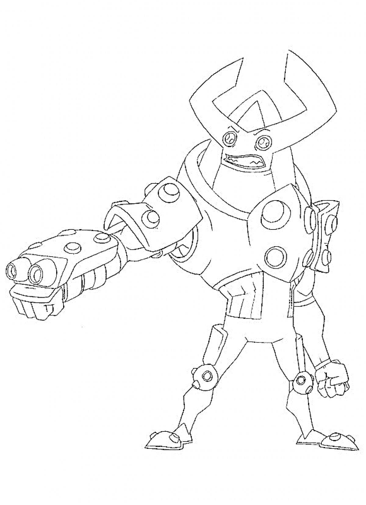Раскраска Робот-боец из игры Brawl Stars с протянутой рукой и гранатометом
