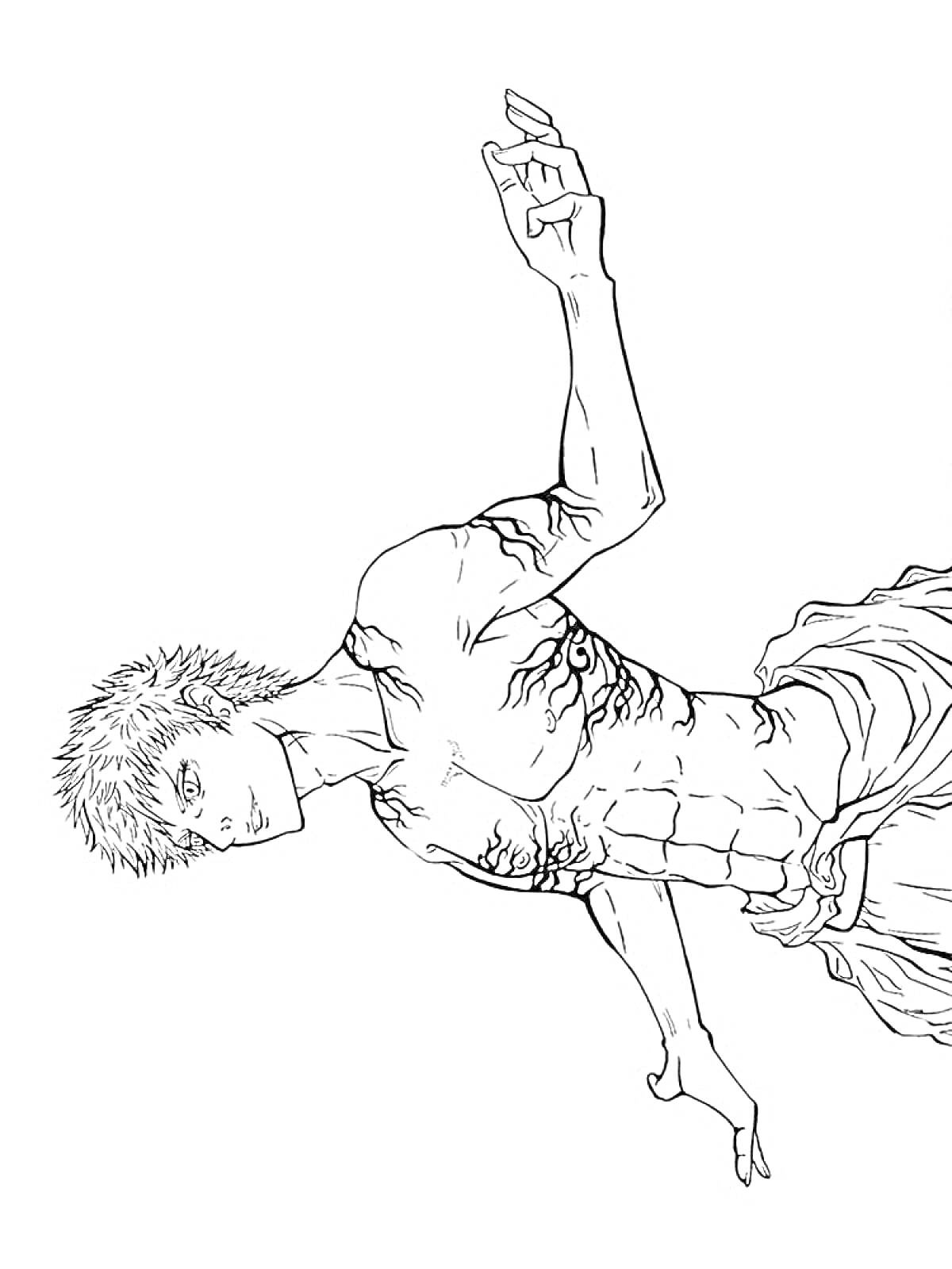 Раскраска Мускулистый персонаж с короткими волосами в рваной одежде
