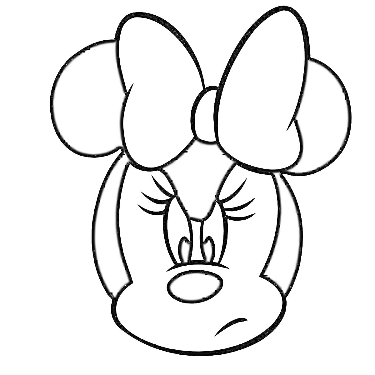 РаскраскаМинни Маус с бантом - голова, уши, глаза, бант, нос