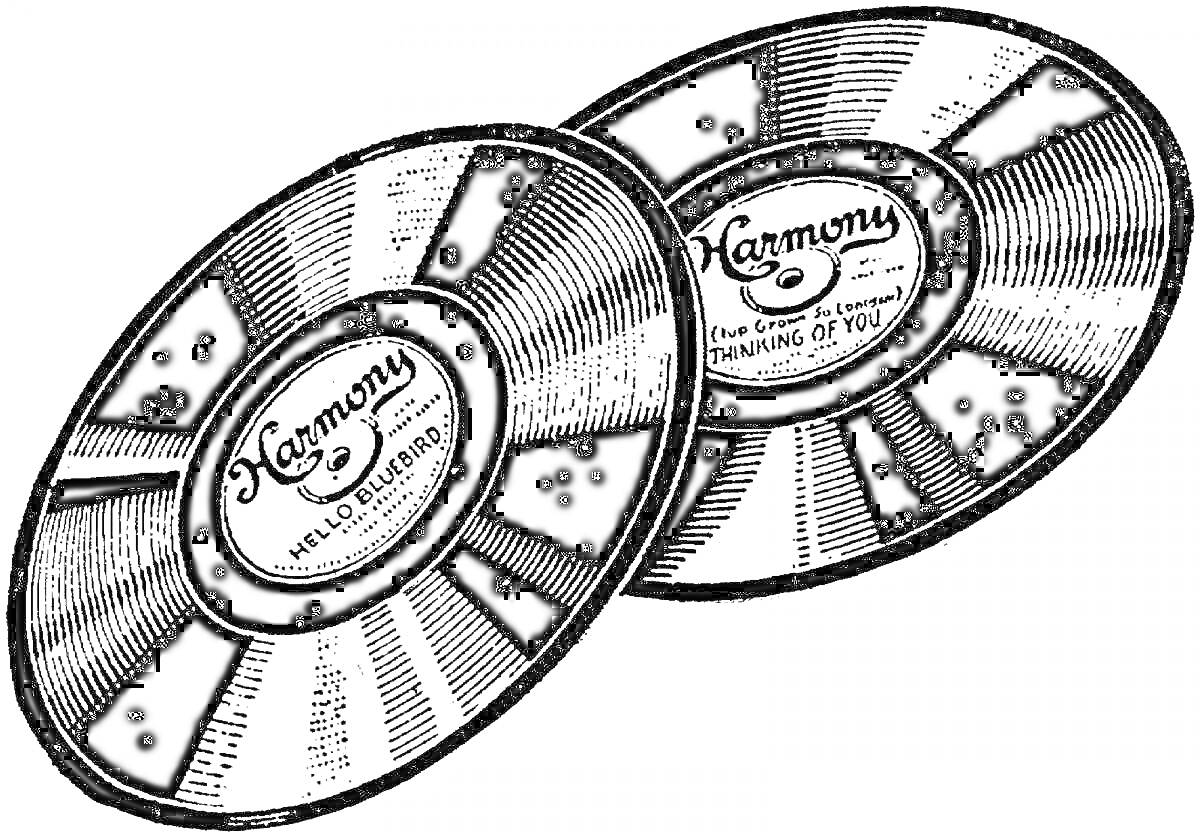 Раскраска Две виниловые пластинки с надписями 