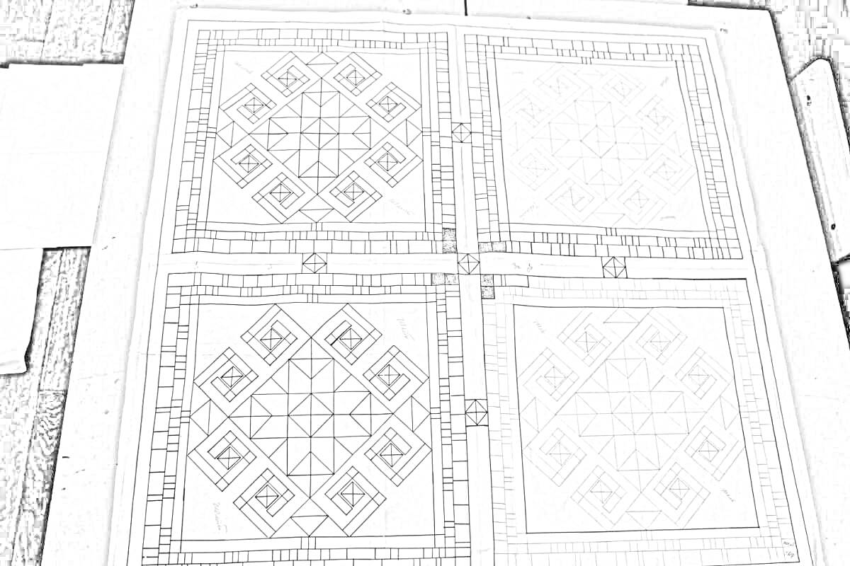 На раскраске изображено: Узоры, Геометрические, Квадраты, Ромбы, Этнические мотивы