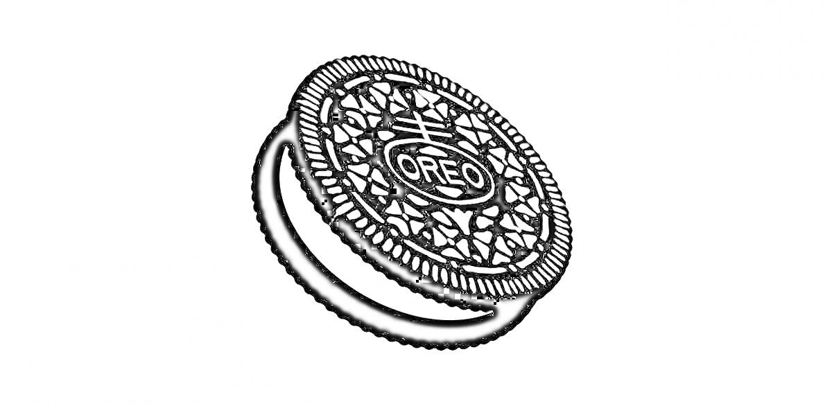 Раскраска Печенье Орео с кремовой начинкой, вид сбоку