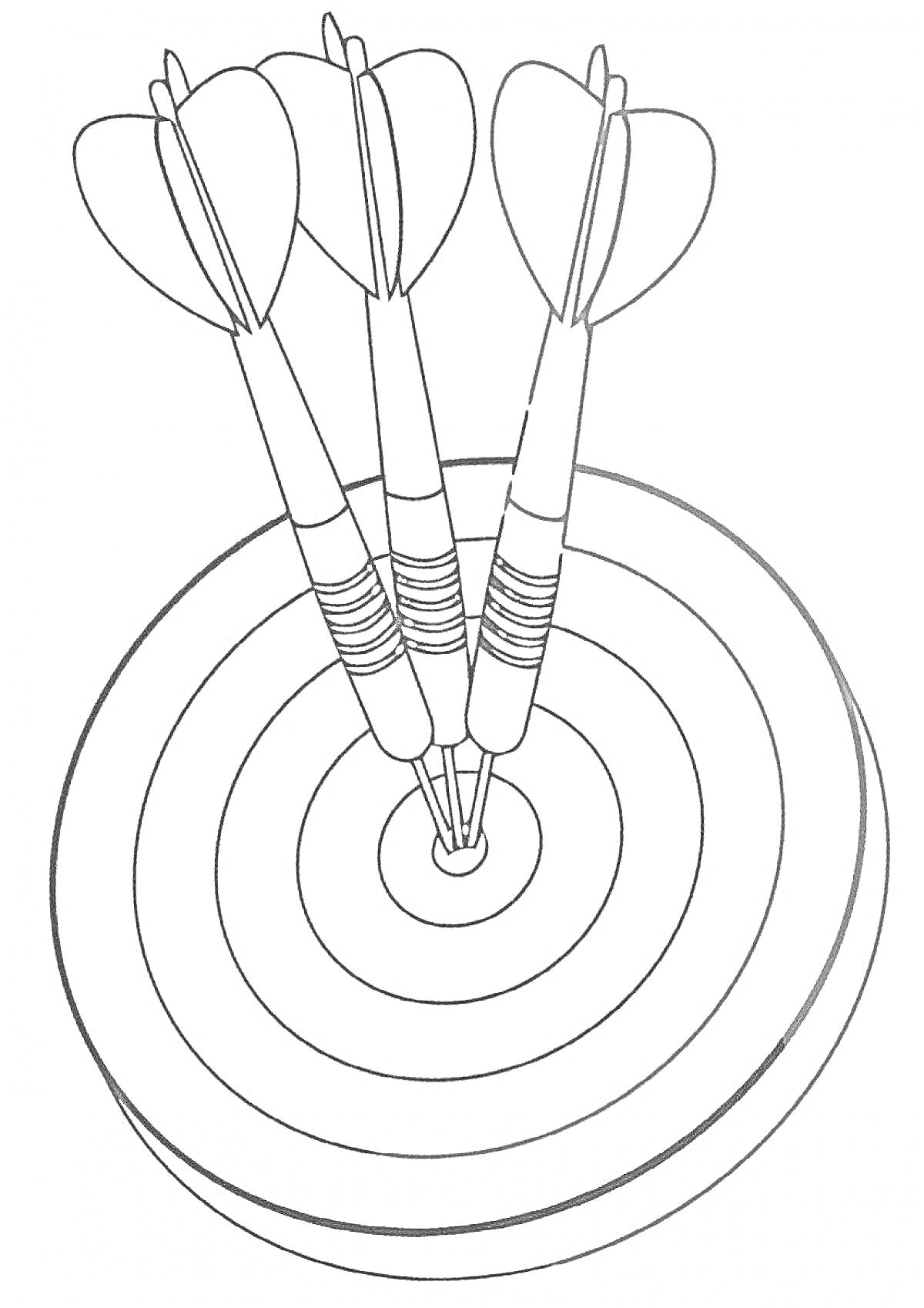 Раскраска Мишень с тремя дротиками в центре