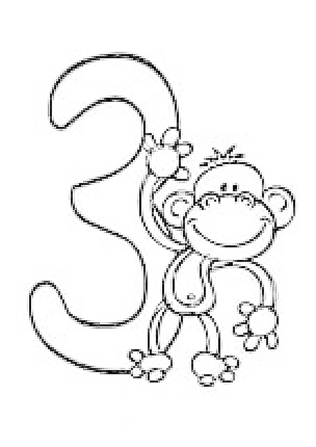 Раскраска Цифра 3 с обезьяной