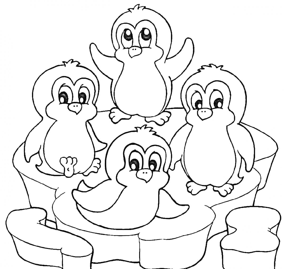 На раскраске изображено: Льдина, Арктика, Морские животные, Для детей, Малыш, Пингвины