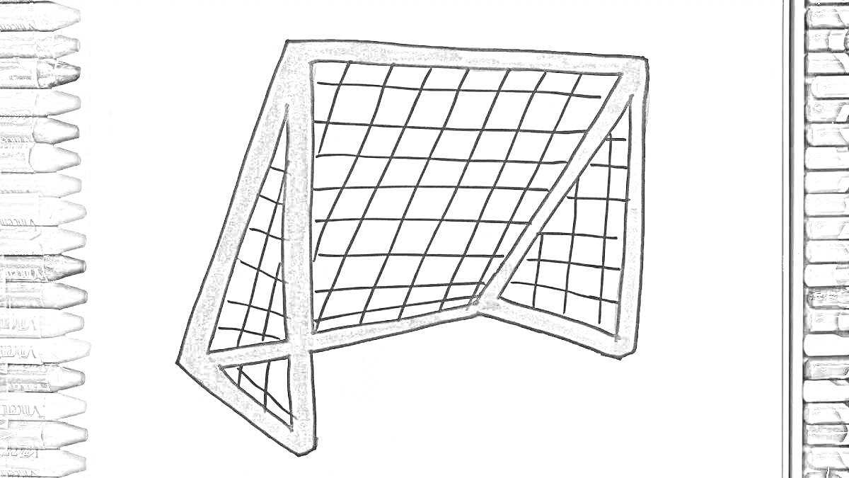 На раскраске изображено: Футбольные ворота, Сетка, Спорт, Карандаши, Футбол
