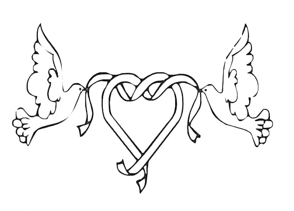 На раскраске изображено: Голубь, Мир, Сердце, Лента, Любовь, Символ мира, Голуби, Контур