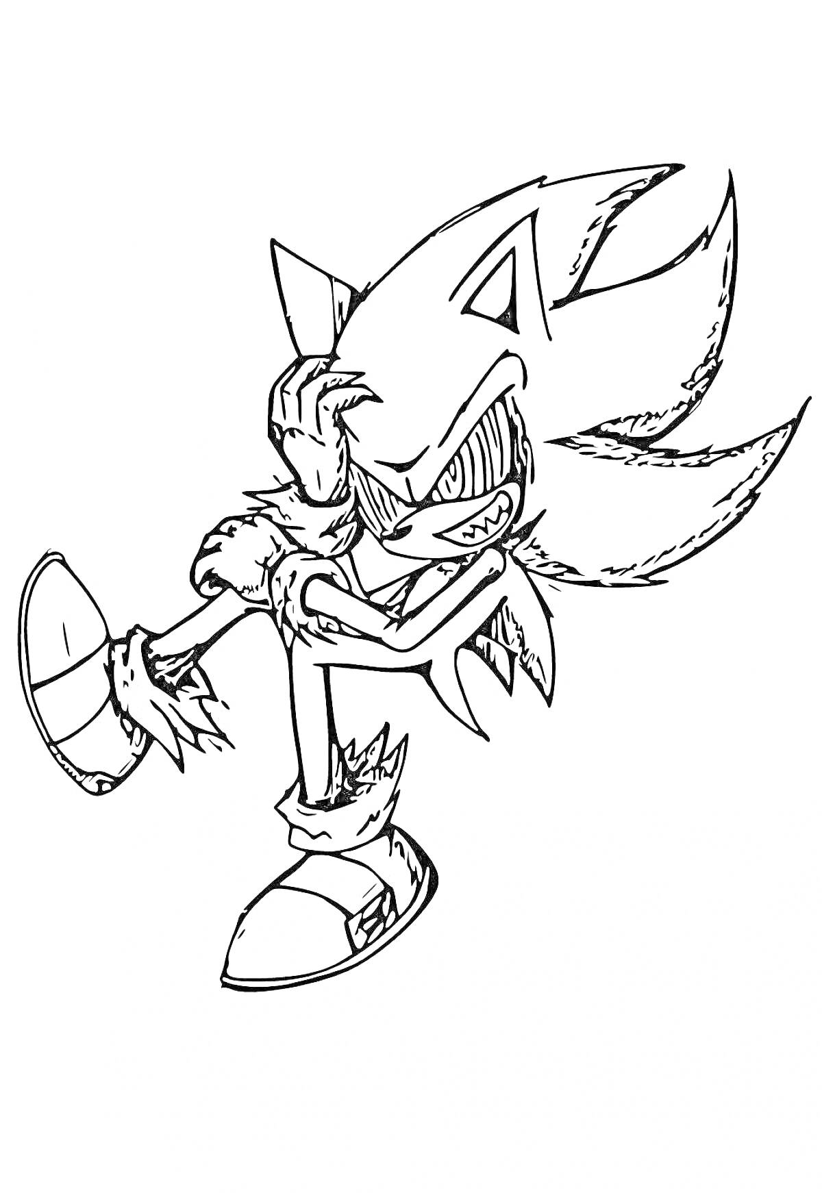 Раскраска Sonic Exe с когтями и злыми глазами в позе
