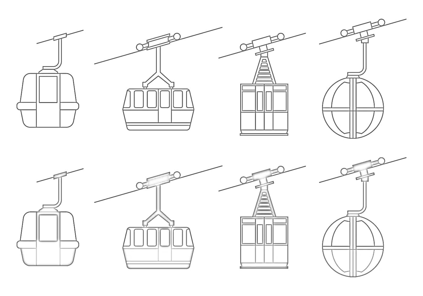 Раскраска Виды кабин канатной дороги