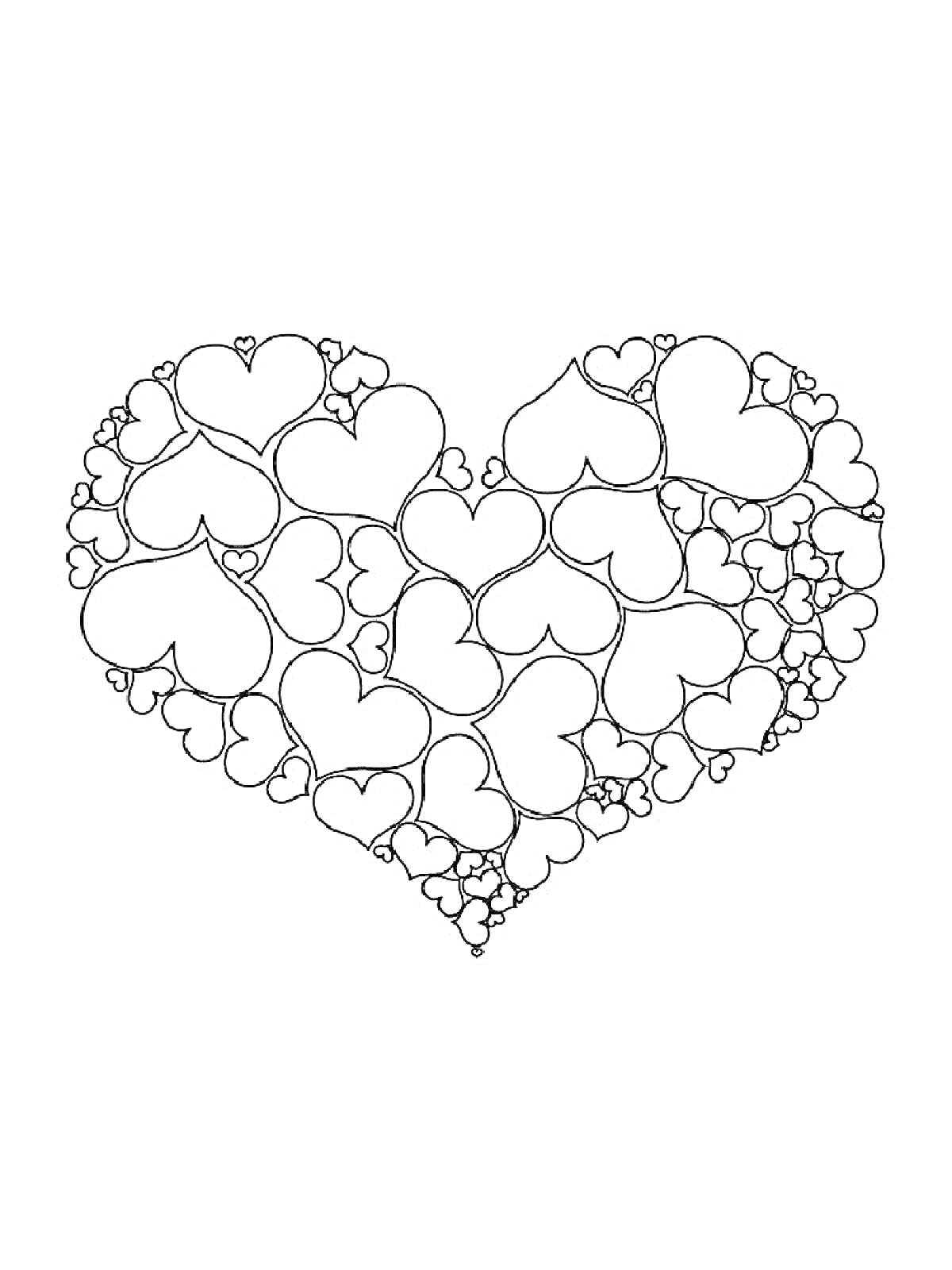 На раскраске изображено: Сердечки, Маленькие сердечки, Контур, Любовь, Романтика