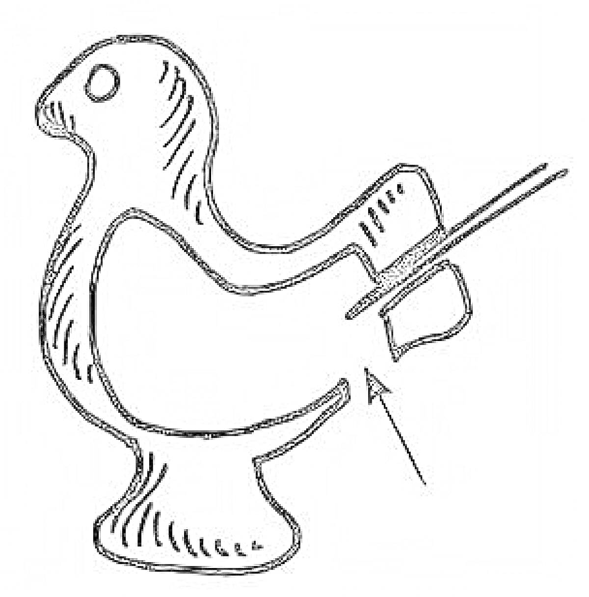 На раскраске изображено: Птичка, Контур, Музыкальный инструмент, Для детей