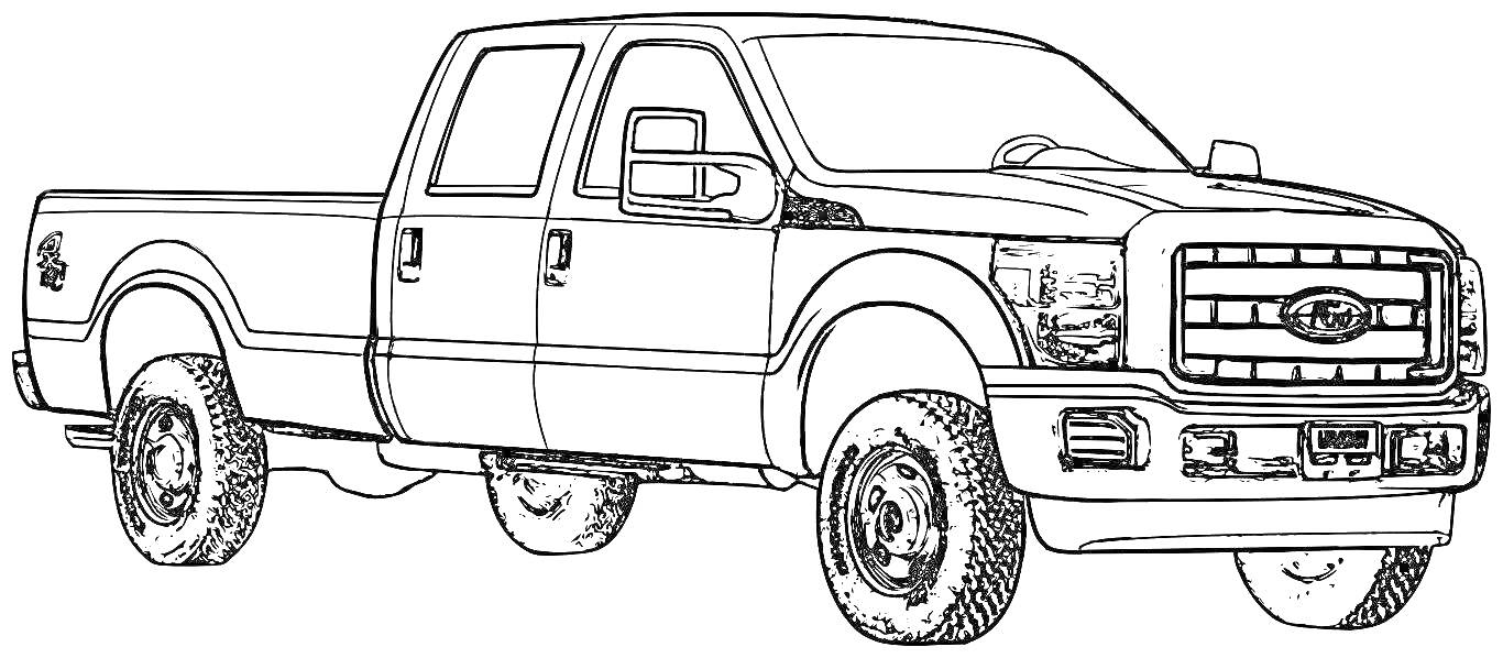 Раскраска Пикап с четырьмя дверями и удлиненной грузовой платформой