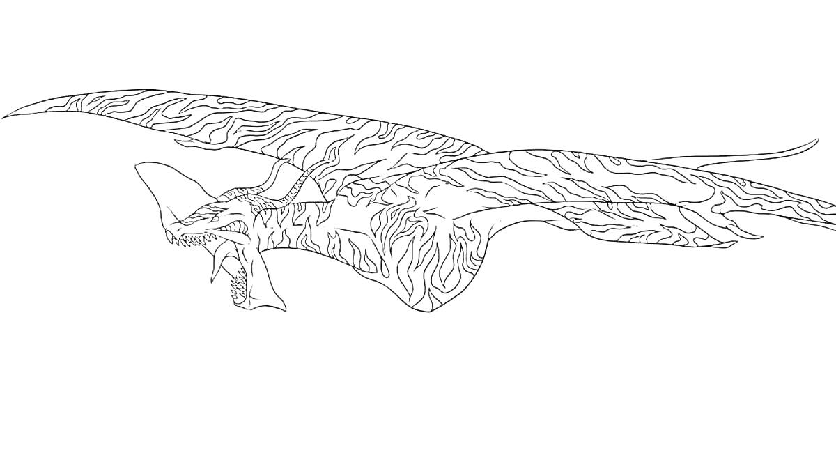 Раскраска Летящий крылатый хищник с открытой пастью из Аватар 2
