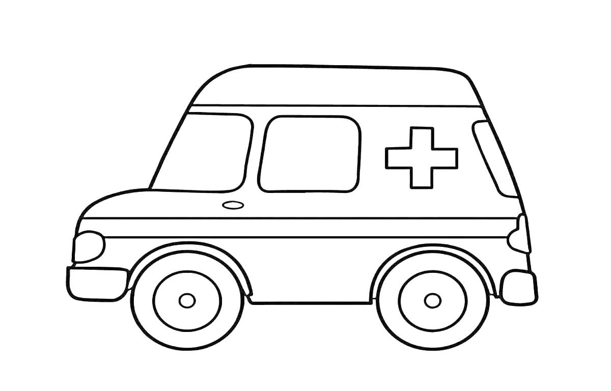 На раскраске изображено: Скорая помощь, Транспорт, Медицинская помощь, Для малышей, Крест