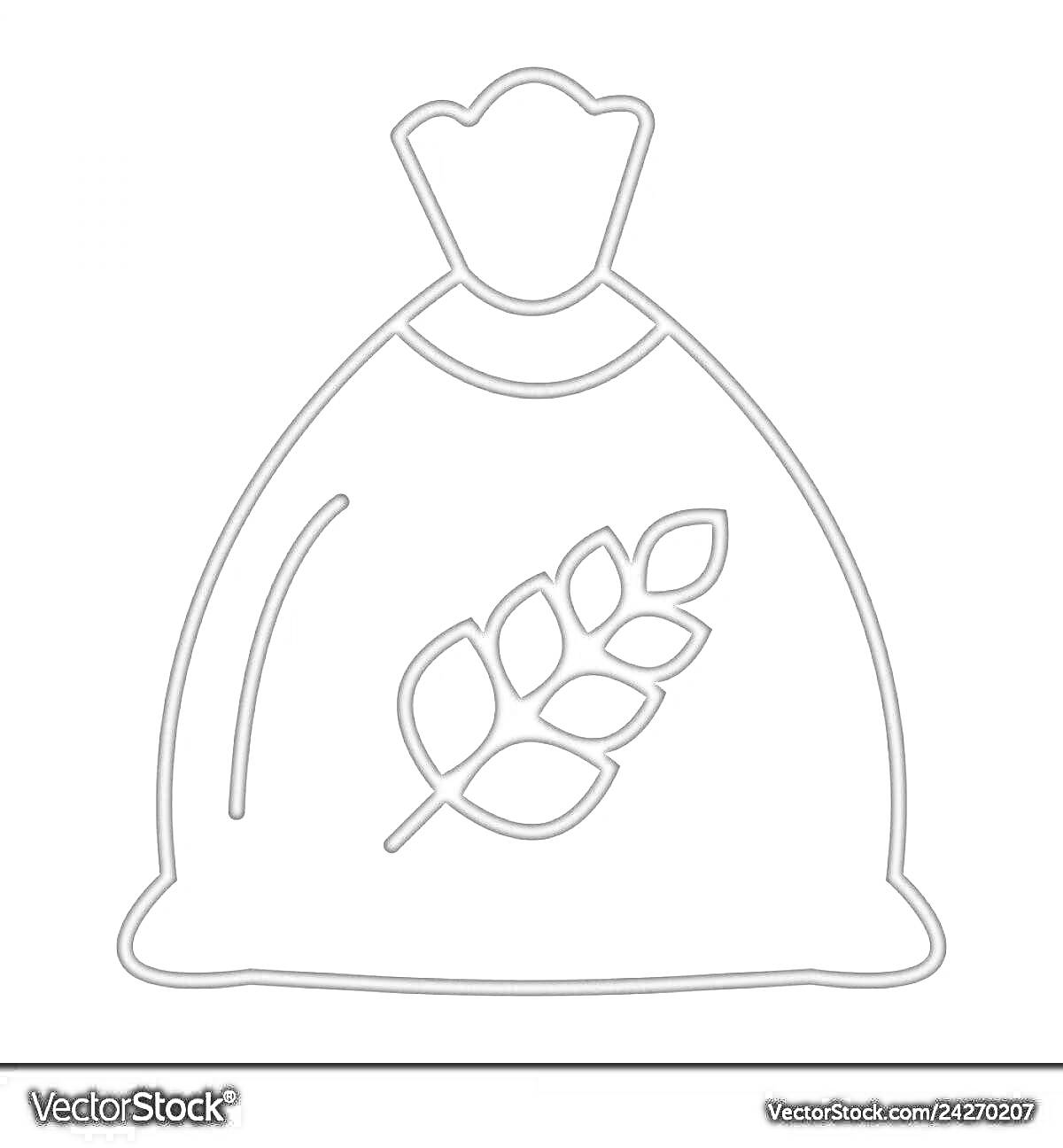 На раскраске изображено: Мешочек, Пшеница, Колосок, Контурные рисунки