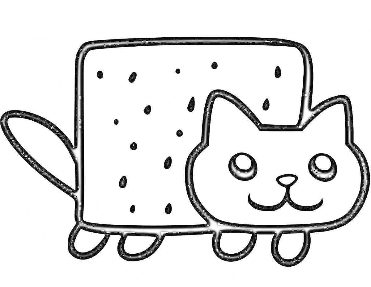 Раскраска Котенок с телом в виде тоста с посыпкой