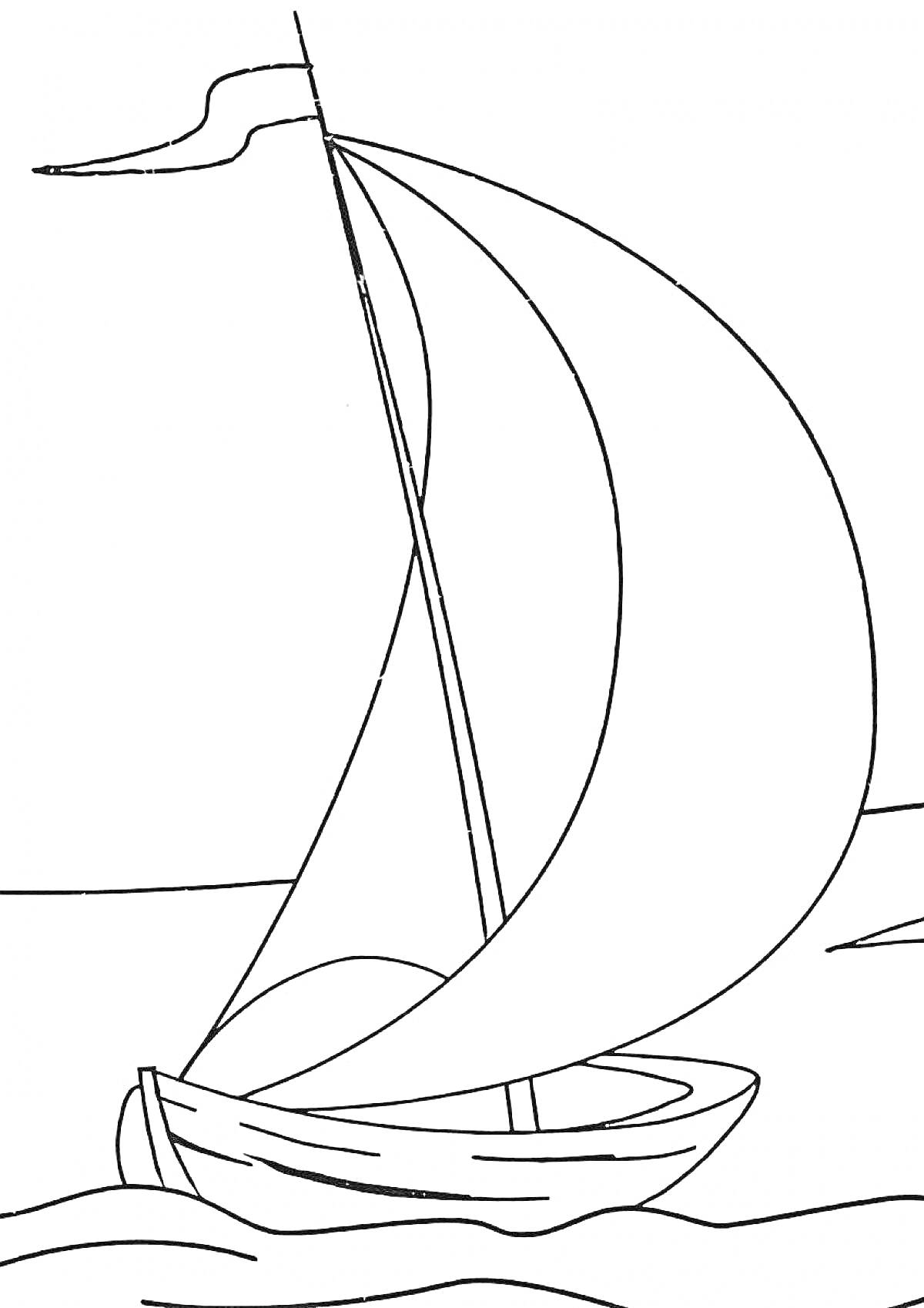 На раскраске изображено: Лодка, Вода, Мачта, Флаг, Природа, Паруса, Путешествия