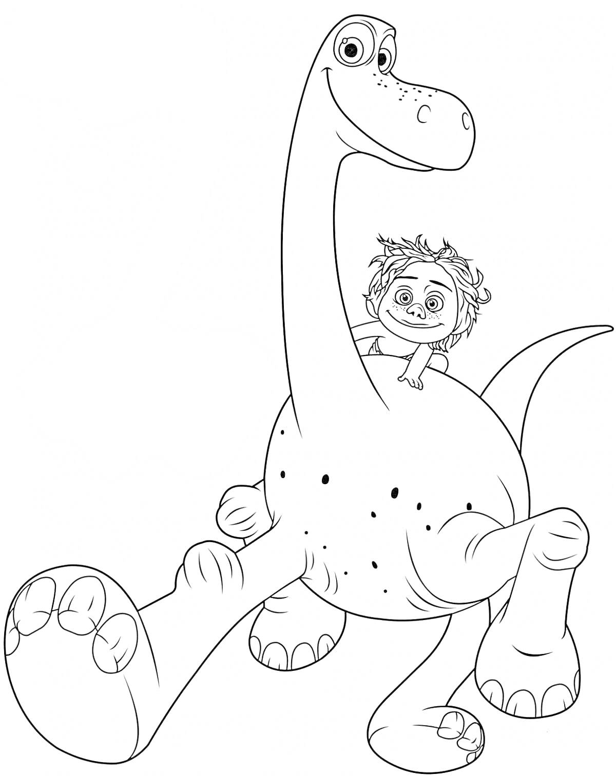 Раскраска Динозавр и мальчик из мультика