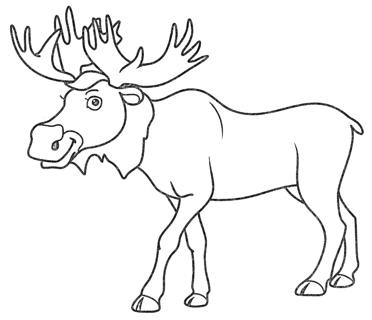 Раскраска Раскраска с лосем, изображен стоящий лось с большими рогами