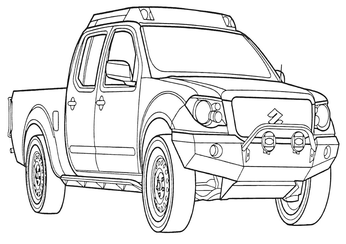 Грузовик Suzuki с кабиной и двойной кабиной, с багажником на крыше и передним бампером с защитой