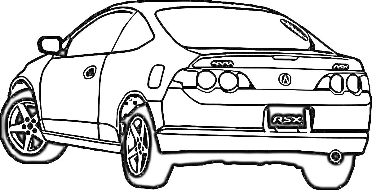 Раскраска такси машинка с задним видом, колеса, фары, номера, задний спойлер