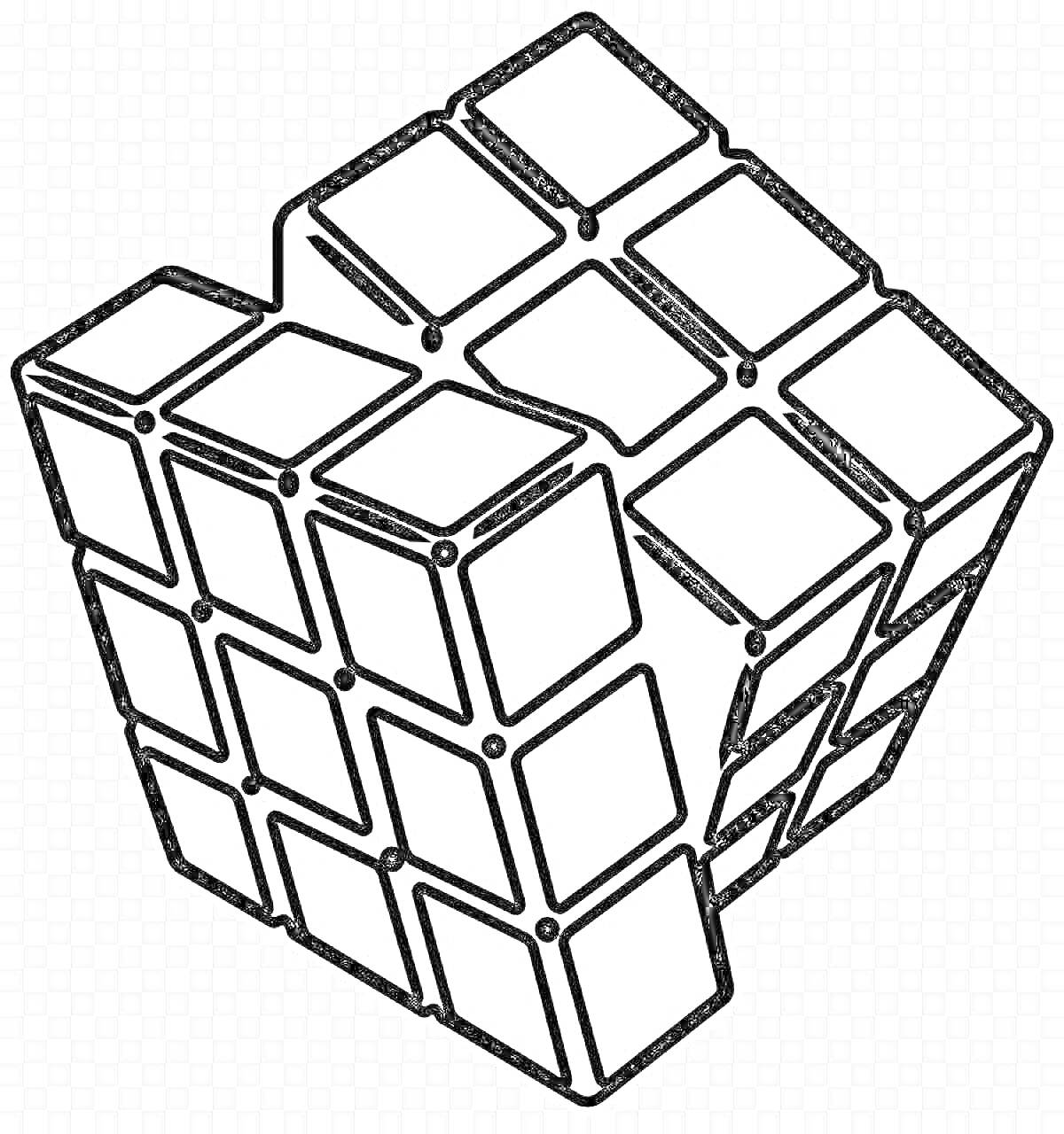 На раскраске изображено: Кубик рубика, Головоломка, Геометрия, 3D, Квадраты, Линии, Детские, Игрушки