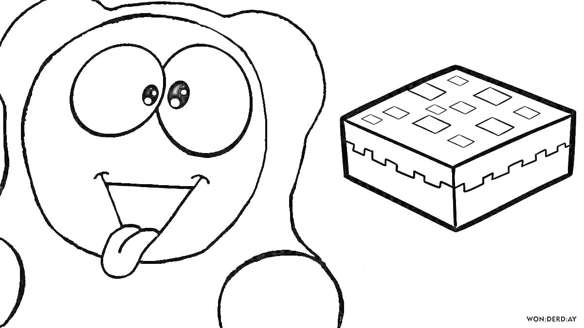 Валера с высунутым языком и торт из Minecraft