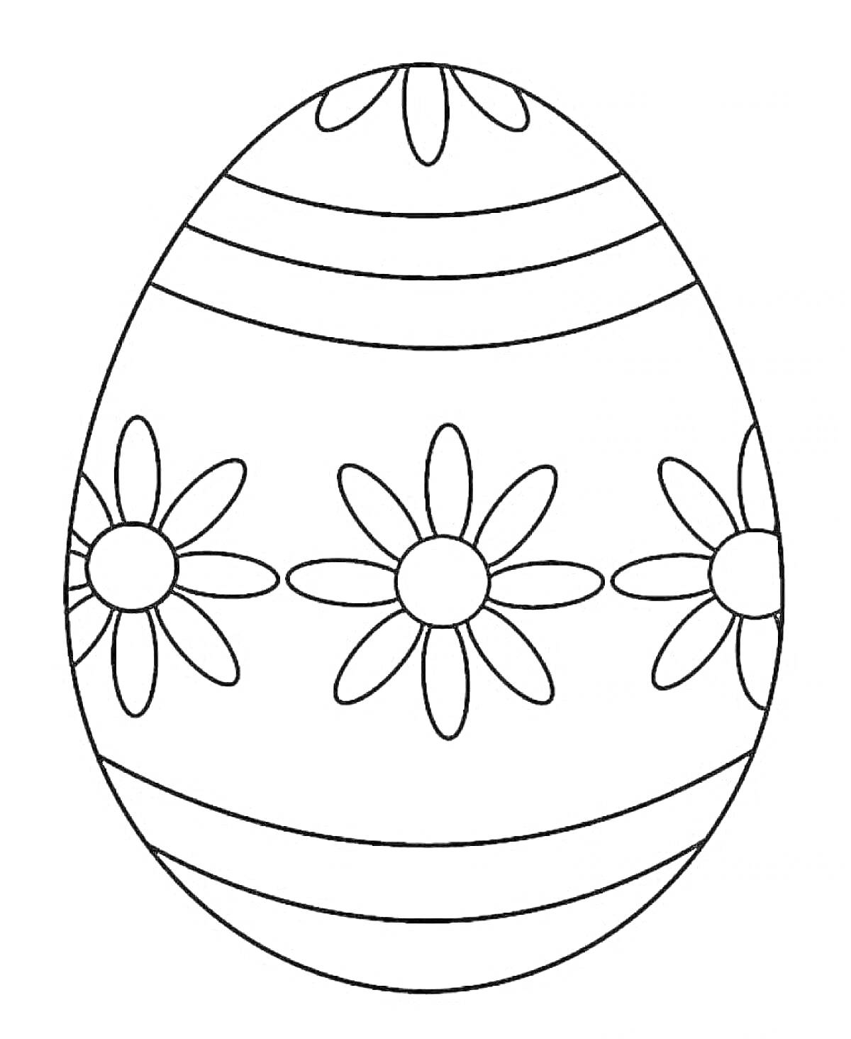 Раскраска Пасхальное яичко с полосками и цветами