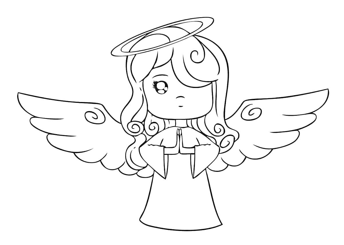 Раскраска Ангелочек с крыльями и нимбом