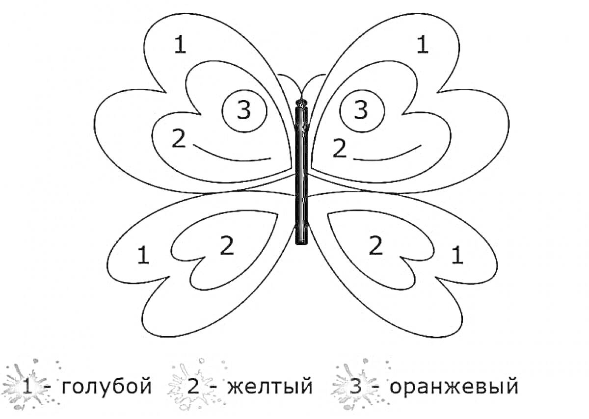 На раскраске изображено: По номерам, Бабочка, Голубой, Желтый, Для детей, Творчество